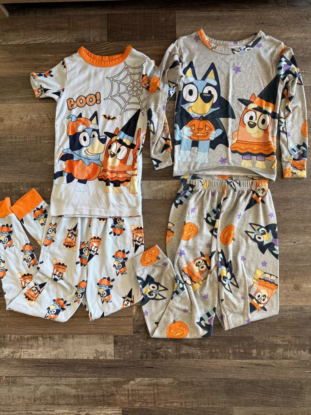 Kids Halloween Character Pajama Set 2 Pairs - Gray & Orange Sz 7-8